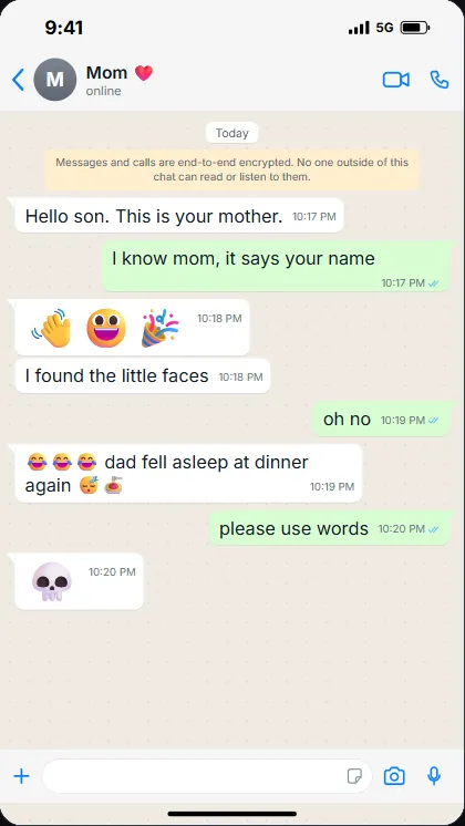 Green Chat style with time stamps, ticks and big emoji