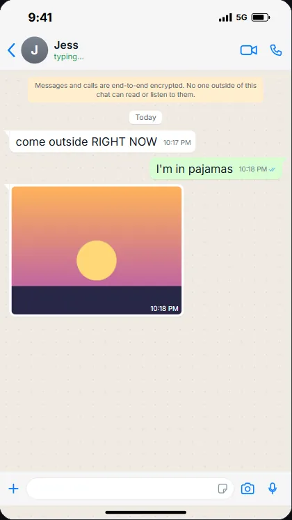 Green Chat style showing a photo message